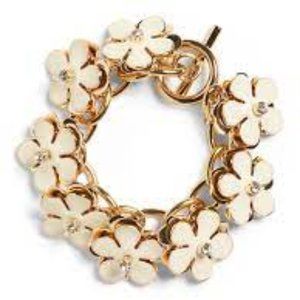 COPY - Banana Republic Floral Line White Enamel Crystal Link Toggle Bracelet NW…